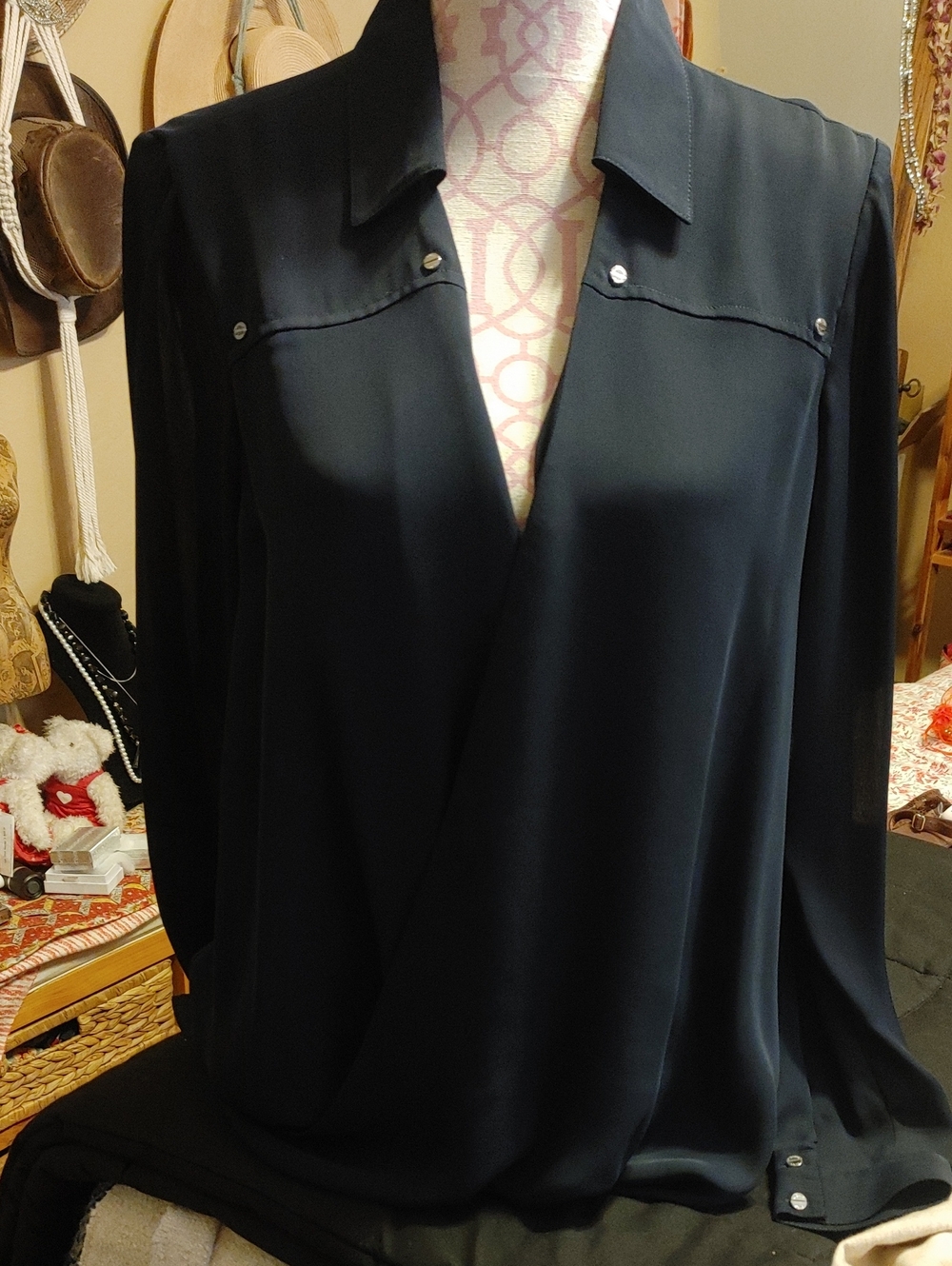 MICHAEL Michael Kors Dark Navy Long-Sleeve Wrap-Front Blouse